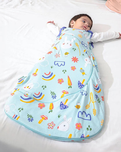 Mi Arcus Grow Kind Chrys Knitted Baby Sleeping Bag-with Zippers & Shoulder Button-Cotton-Light Blue-Newborn Bed