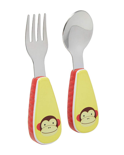 Skip Hop Zootensils-Monkey-Stainless Steel Spoon & Fork Set-Soft Sides For Easy Grip-For Infants