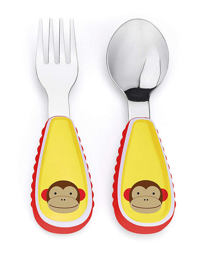 Skip Hop Zootensils-Monkey-Stainless Steel Spoon & Fork Set-Soft Sides For Easy Grip-For Infants