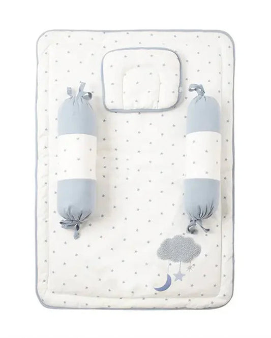 Mi Arcus Polka Dots Baby Bedding Set-Light Weight-Light Blue-Pack of 4-Baby Mattress Set For Infants