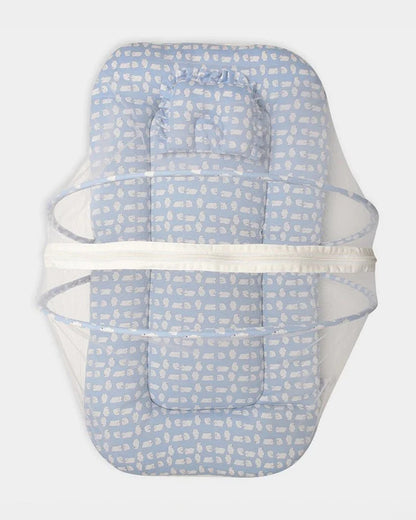 Mi Arcus Snowy Baby Mattress Set-With Mosquito Net & Baby Pillow-Light Blue-For Infants