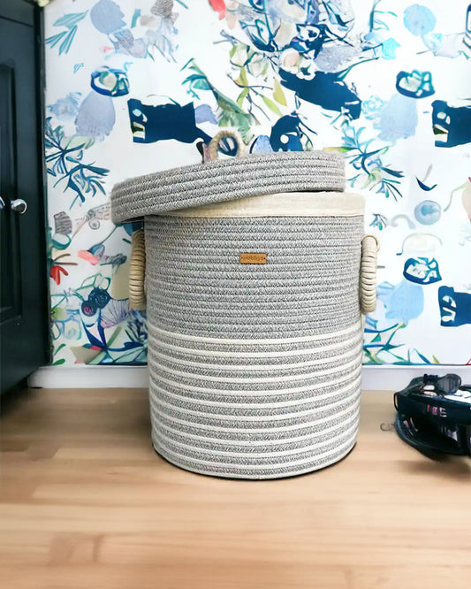 nobbys Multipurpose Storage Basket-with Lid and Bottom Spacers-for Clothes & Toys-Sturdy & Durable-Pastel Blue