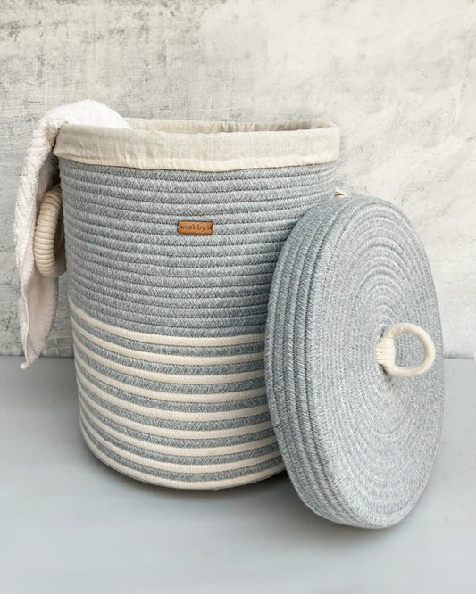 nobbys Multipurpose Storage Basket-with Lid and Bottom Spacers-for Clothes & Toys-Sturdy & Durable-Pastel Blue