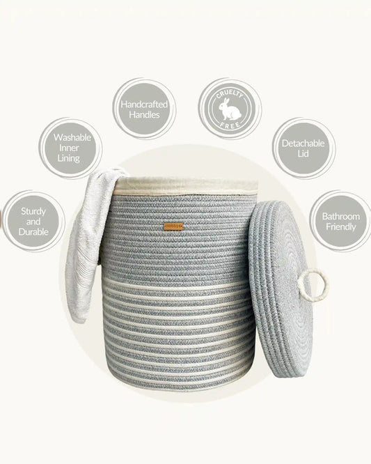 nobbys Multipurpose Storage Basket-with Lid and Bottom Spacers-for Clothes & Toys-Sturdy & Durable-Pastel Blue