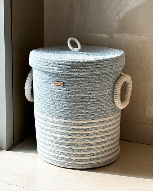 nobbys Multipurpose Storage Basket-with Lid and Bottom Spacers-for Clothes & Toys-Sturdy & Durable-Pastel Blue