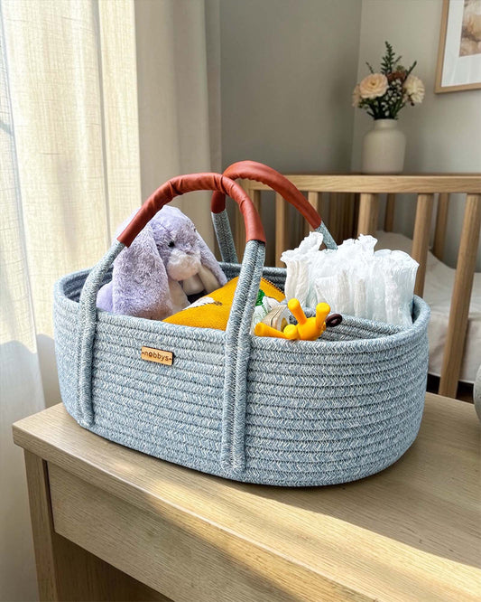 nobbys Diaper Caddy-Multi Compartment With 100% Organic Cotton-Pastel Blue