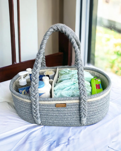 nobbys Diaper Caddy-Multi-Compartment With 100% Organic Cotton-Pastel Blue