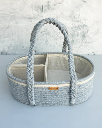 nobbys Diaper Caddy-Multi-Compartment With 100% Organic Cotton-Pastel Blue