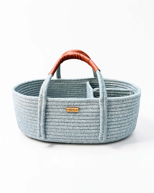 nobbys Diaper Caddy-Multi Compartment With 100% Organic Cotton-Pastel Blue