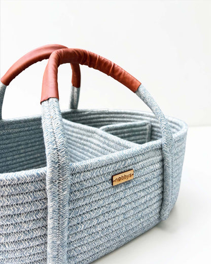 nobbys Diaper Caddy-Multi Compartment With 100% Organic Cotton-Pastel Blue
