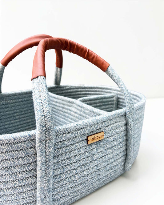 nobbys Diaper Caddy-Multi Compartment With 100% Organic Cotton-Pastel Blue