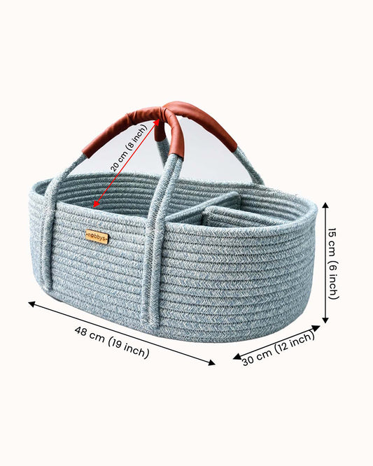 nobbys Diaper Caddy-Multi Compartment With 100% Organic Cotton-Pastel Blue