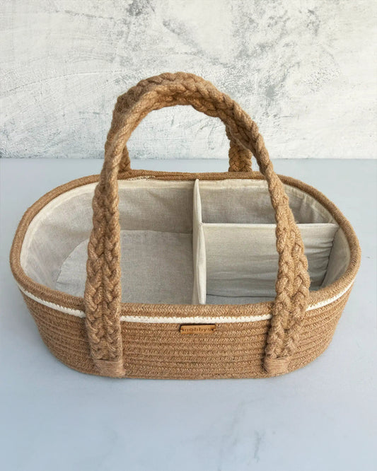 nobbys Diaper Caddy-Multi-Compartment With 100% Organic Jute-Beige