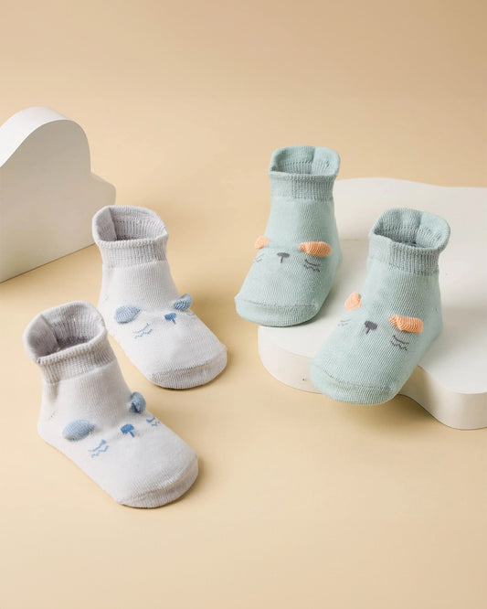 Kicks & Crawl Lavender & Light Blue Little Mouse Socks-Cotton & Polyester-Pack of 2-For Infants