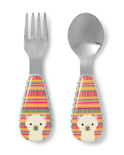 Skip Hop Zootensils-Llama-Stainless Steel Spoon & Fork Set-Soft Sides For Easy Grip-For Infants