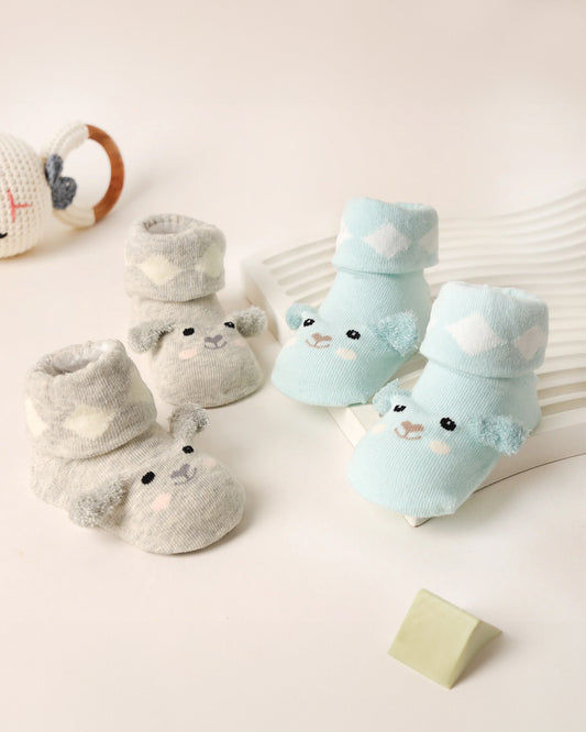 Kicks & Crawl Light Blue & Light Grey Little Piggies Socks-Cotton & Polyester-Pack of 2-For Infants