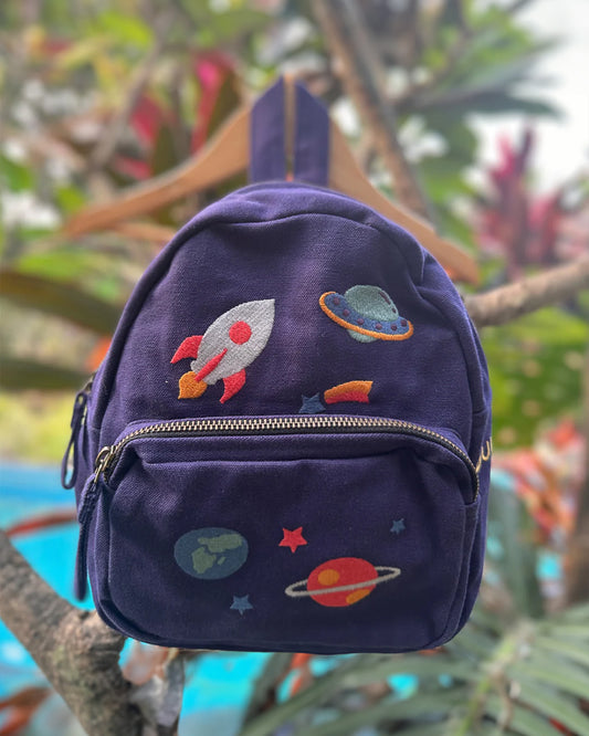 Dulaar Space Explorer Backpack-GOTS Certified Organic Cotton Canvas-Navy Blue