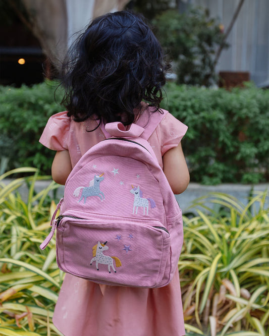 Dulaar Unicorn Magic Backpack-GOTS Certified Organic Cotton Canvas-Pink