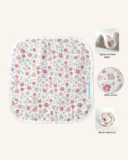 Abracadabra 100% Cotton Muslin Wipes-Multi Purpose & Hypoallergenic-Set of 3 Wash Cloths-Vintage Floral-For Infants