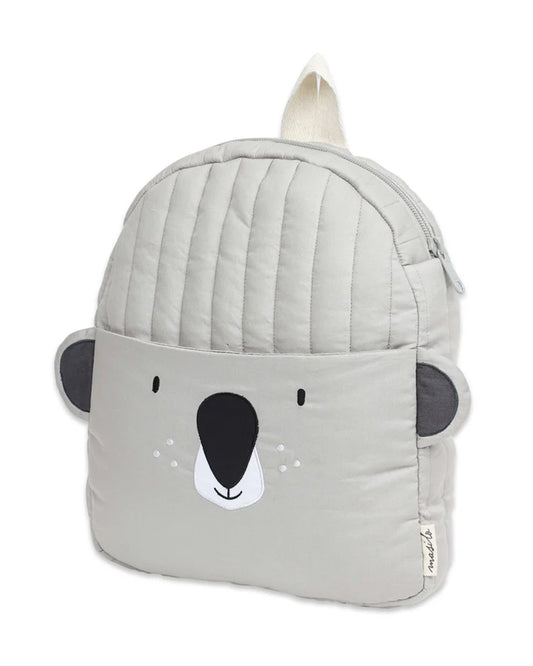 Masilo Koala Backpack-Soft Organic Cotton-with Outside Water & Stain Resistant Coating-Grey-for Toddlers