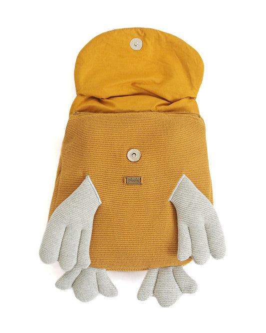 Pluchi Wise Mr. Owl Backpack-Soft Knitted Cotton Bag-with Adjustable Straps-Mustard-for Toddlers