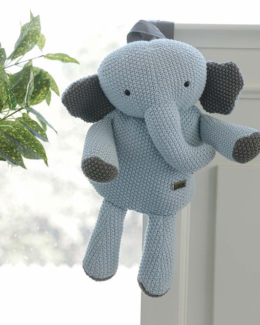 Pluchi Berry The Elephant Backpack-Soft Knitted Cotton Bag-with Adjustable Straps-Light Blue-for Toddlers