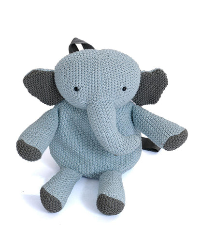 Pluchi Berry The Elephant Backpack-Soft Knitted Cotton Bag-with Adjustable Straps-Light Blue-for Toddlers