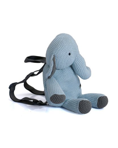 Pluchi Berry The Elephant Backpack-Soft Knitted Cotton Bag-with Adjustable Straps-Light Blue-for Toddlers