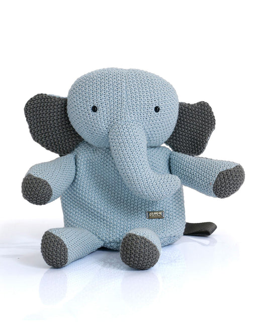 Pluchi Berry The Elephant Backpack-Soft Knitted Cotton Bag-with Adjustable Straps-Light Blue-for Toddlers