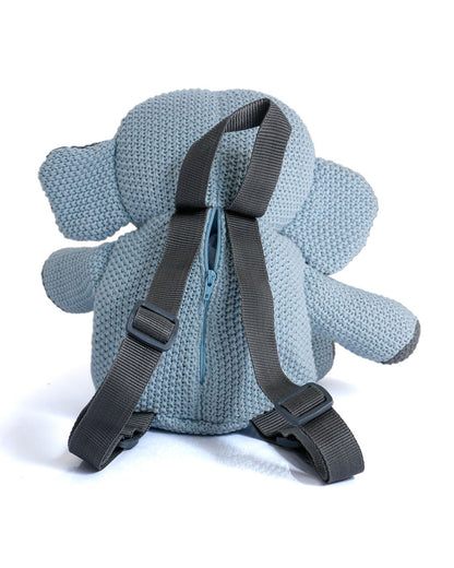 Pluchi Berry The Elephant Backpack-Soft Knitted Cotton Bag-with Adjustable Straps-Light Blue-for Toddlers