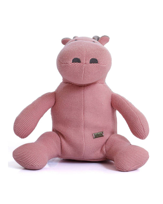 Pluchi Happy Hippo Backpack-Soft Knitted Cotton Bag-with Adjustable Straps-Pink-for Toddlers