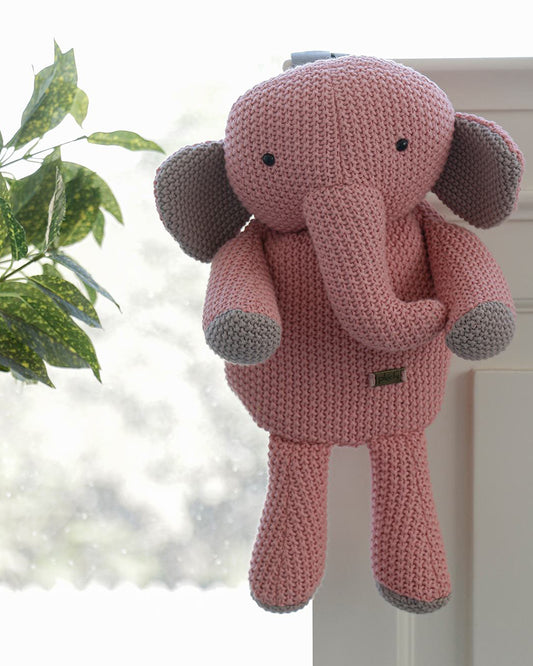 Pluchi Berry The Elephant Backpack-Soft Knitted Cotton Bag-with Adjustable Straps-Pink-for Toddlers