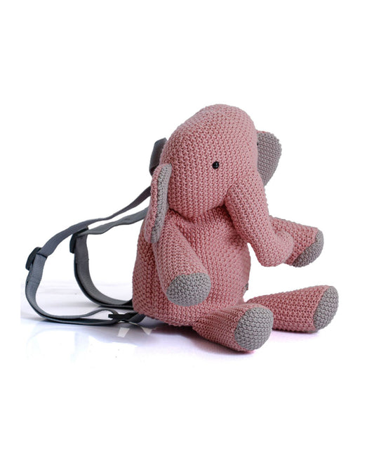 Pluchi Berry The Elephant Backpack-Soft Knitted Cotton Bag-with Adjustable Straps-Pink-for Toddlers