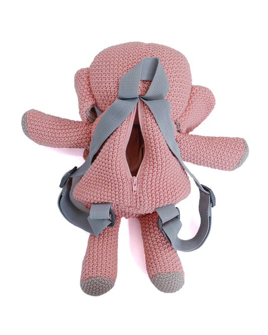 Pluchi Berry The Elephant Backpack-Soft Knitted Cotton Bag-with Adjustable Straps-Pink-for Toddlers