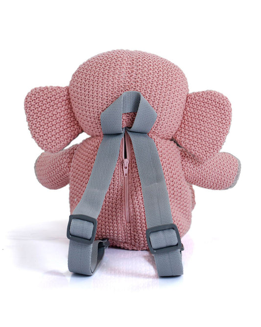 Pluchi Berry The Elephant Backpack-Soft Knitted Cotton Bag-with Adjustable Straps-Pink-for Toddlers