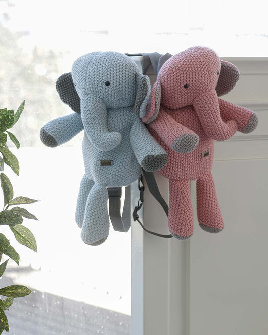 Pluchi Berry The Elephant Backpack-Soft Knitted Cotton Bag-with Adjustable Straps-Pink-for Toddlers