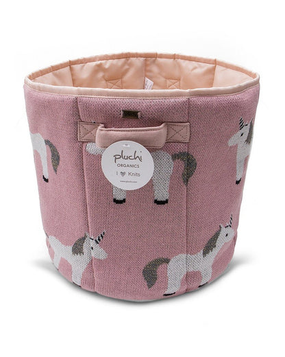 Pluchi My Little Unicorn Knitted Storage Basket-with Handles-for Clothes & Toys-Pink