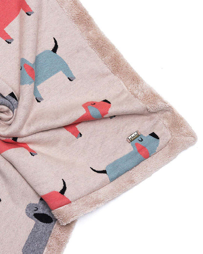 Pluchi Scottie Dog Knitted Baby Blanket-Combed Cotton Blanket with Faux Fur Back-Natural-For Infants