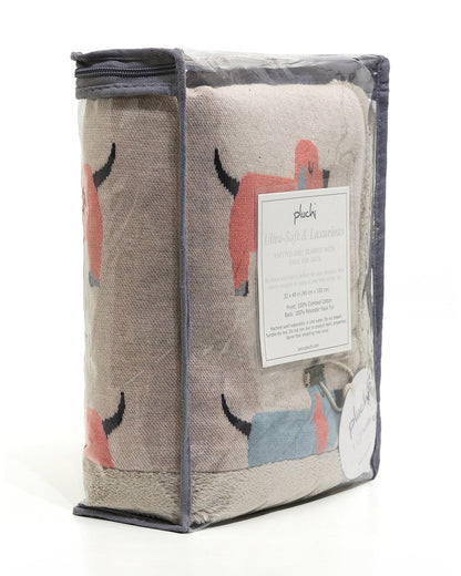 Pluchi Scottie Dog Knitted Baby Blanket-Combed Cotton Blanket with Faux Fur Back-Natural-For Infants