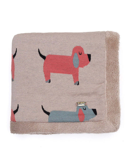 Pluchi Scottie Dog Knitted Baby Blanket-Combed Cotton Blanket with Faux Fur Back-Natural-For Infants