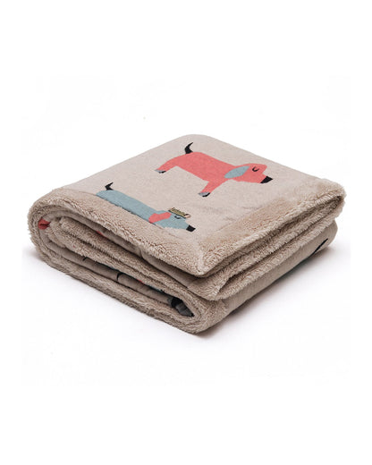 Pluchi Scottie Dog Knitted Baby Blanket-Combed Cotton Blanket with Faux Fur Back-Natural-For Infants