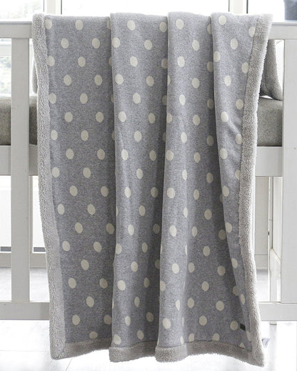 Pluchi Fun with Dots Knitted Baby Blanket-Combed Cotton Blanket with Faux Fur Back-Grey-For Infants