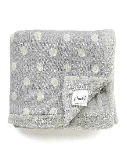 Pluchi Fun with Dots Knitted Baby Blanket-Combed Cotton Blanket with Faux Fur Back-Grey-For Infants