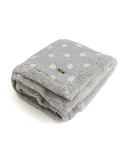 Pluchi Fun with Dots Knitted Baby Blanket-Combed Cotton Blanket with Faux Fur Back-Grey-For Infants