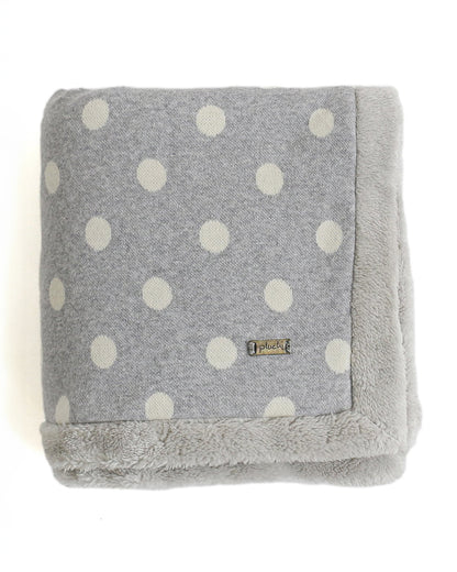 Pluchi Fun with Dots Knitted Baby Blanket-Combed Cotton Blanket with Faux Fur Back-Grey-For Infants