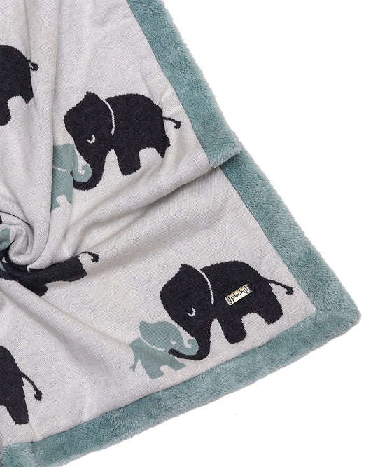 Pluchi Indian Elephant Knitted Baby Blanket-Combed Cotton Blanket with Faux Fur Back-Pastel Green-For Infants