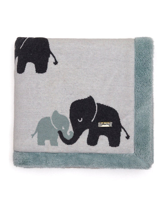 Pluchi Indian Elephant Knitted Baby Blanket-Combed Cotton Blanket with Faux Fur Back-Pastel Green-For Infants
