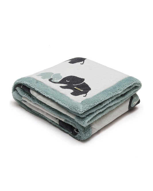 Pluchi Indian Elephant Knitted Baby Blanket-Combed Cotton Blanket with Faux Fur Back-Pastel Green-For Infants