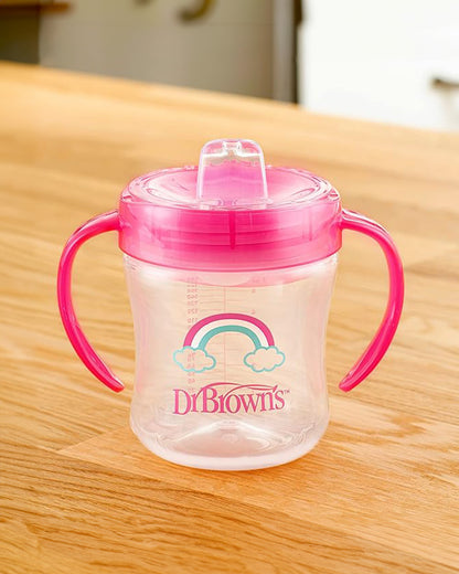 Dr. Brown's Soft Spout Sipper-With Easy Grip Handles-Spill Proof-Pink Deco-180 ml