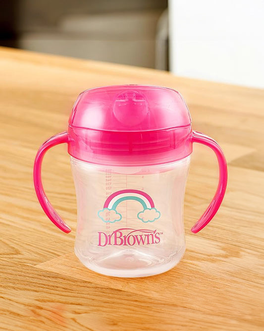 Dr. Brown's Soft Spout Sipper-With Easy Grip Handles-Spill Proof-Pink Deco-180 ml